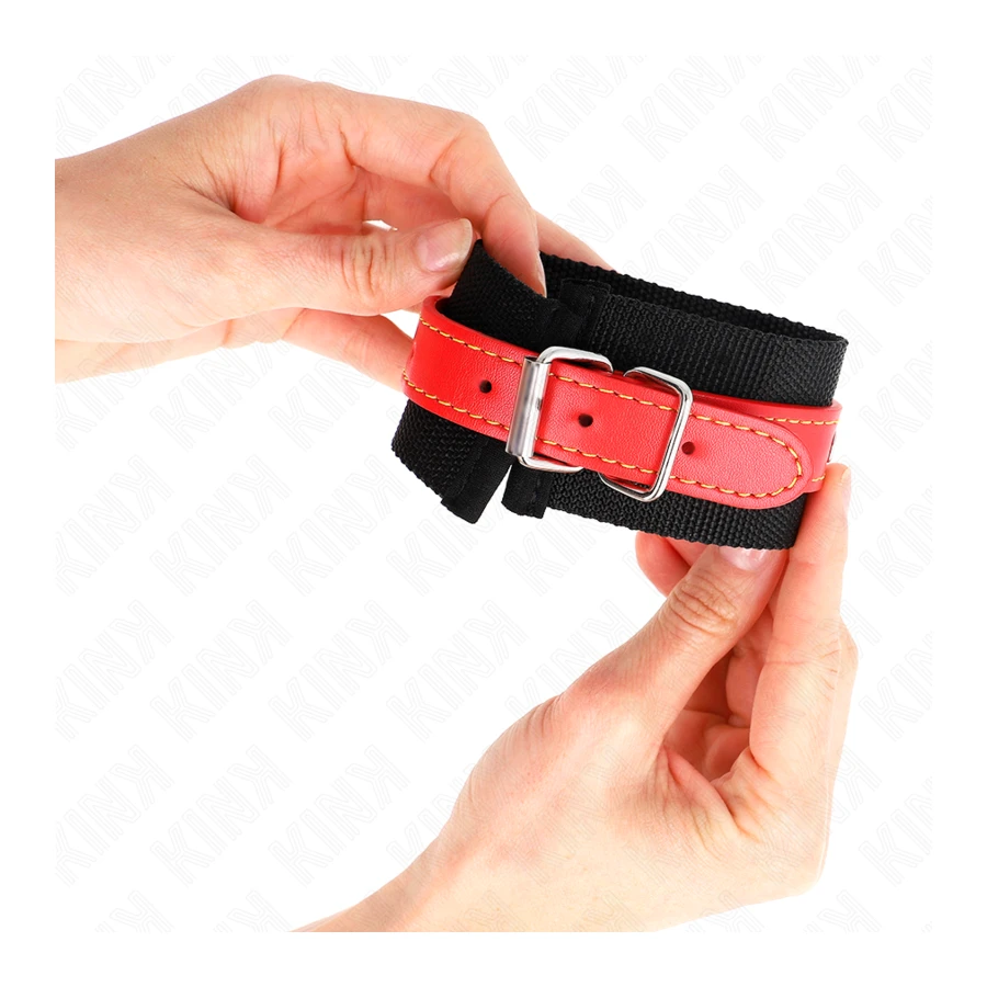 KINK - RESISTENZA DA POLSO IN NYLON NERO CON SIMILPELLE ROSSO REGOLABILE 19-24 CM X 5,5 CM